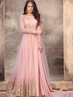 Light Pink Net Floral Design Anarkali Suits