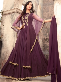 Violet Georgette Floral Design Anarkali Suits