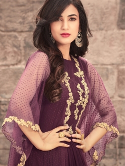 Violet Georgette Floral Design Anarkali Suits
