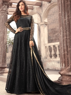 Black Net Floral Design Anarkali Suits