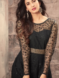 Black Net Floral Design Anarkali Suits