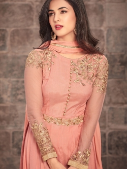 Pink Net Floral Design Anarkali Suits