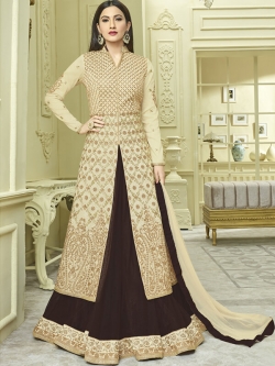 Cream Malbry Silk With Fusing Embroidery Long Choli Lehengas
