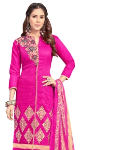 Pink Chanderi Cotton Embroidery Work Straight Suits