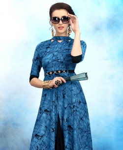Blue Rayon Printed Anarkali Kurtis