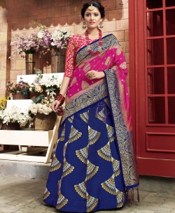 Blue Banarasi Silk Jacquard A Line Lehengas