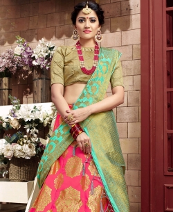 Pink Banarasi Silk Jacquard A Line Lehengas