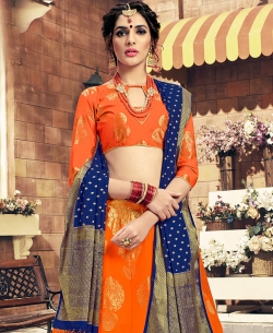 Orange Banarasi Silk Jacquard A Line Lehengas