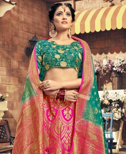 Pink Banarasi Silk Jacquard A Line Lehengas