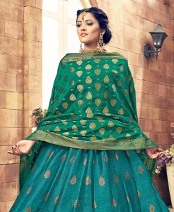 Turquoise Blue Banarasi Silk Jacquard A Line Lehengas
