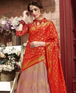Pink Banarasi Silk Jacquard A Line Lehengas