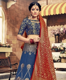 Blue Banarasi Silk Jacquard A Line Lehengas