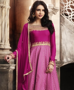 Pink Slub Satin Fabrics Embroidery Anarkali Suits