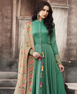 Rama Green Jacquard Plain Anarkali Suits