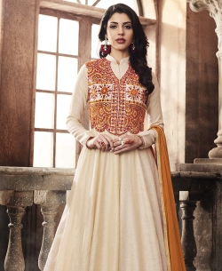 Off White Silk Plain Anarkali Suits