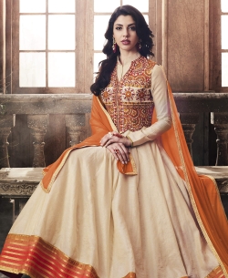 Off White Silk Plain Anarkali Suits