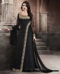 Black Georgette Embroidery Anarkali Suits