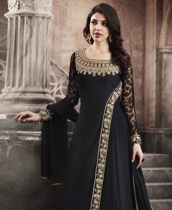 Black Georgette Embroidery Anarkali Suits