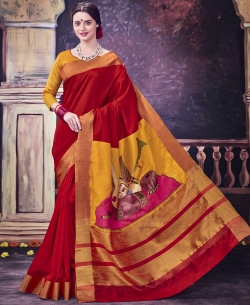 Maroon Bhagalpuri Foil Zari Work Cotton Sarees