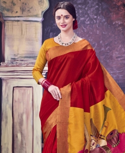 Maroon Bhagalpuri Foil Zari Work Cotton Sarees