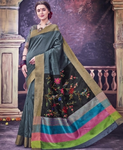 Grey Bhagalpuri Foil Zari Work Cotton Sarees