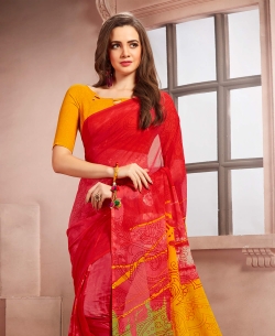 Red Georgette Printed Regular Sarees