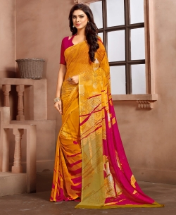 Yellow Georgette Printed Regular Sarees