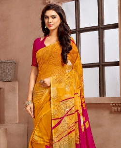 Yellow Georgette Printed Regular Sarees
