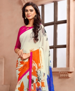 White Georgette Printed Regular Sarees