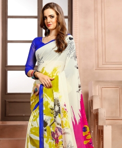 White Georgette Printed Regular Sarees
