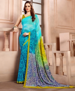 Sky Blue Georgette Printed Regular Sarees
