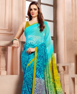 Sky Blue Georgette Printed Regular Sarees
