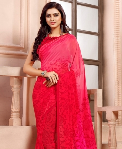 Red Georgette Printed Regular Sarees