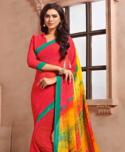 Peach Georgette Printed Regular Sarees