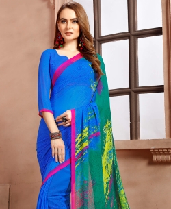 Royal Blue Georgette Printed Regular Sarees