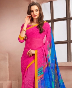 Pink Georgette Printed Regular Sarees