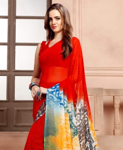Red Georgette Printed Regular Sarees