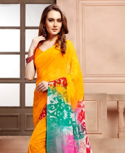 Yellow Georgette Printed Regular Sarees