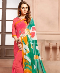 Peach Georgette Printed Regular Sarees