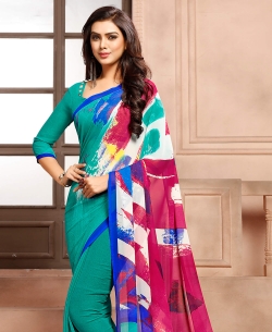 Rama Green Georgette Printed Regular Sarees