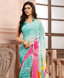 Sky Blue Georgette Printed Regular Sarees