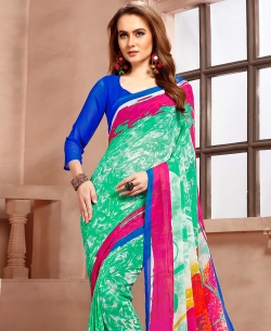 Green Georgette Printed Regular Sarees