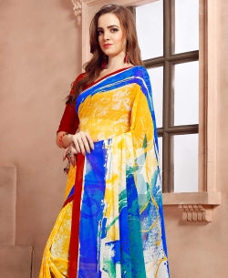 Yellow Georgette Printed Regular Sarees