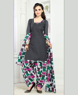 Grey Cotton Printed Patiala Suits