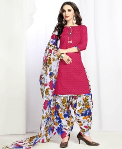 Pink Cotton Printed Patiala Suits