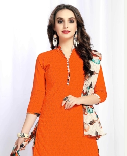 Orange Cotton Printed Patiala Suits