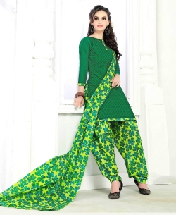 Green Cotton Printed Patiala Suits