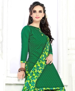 Green Cotton Printed Patiala Suits