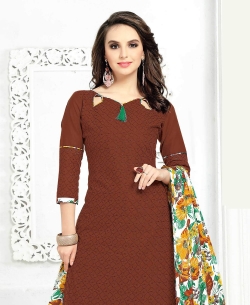 Brown Cotton Printed Patiala Suits
