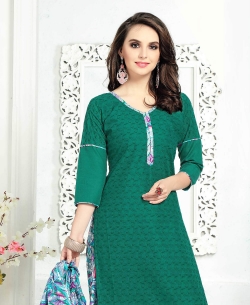 Green Cotton Printed Patiala Suits